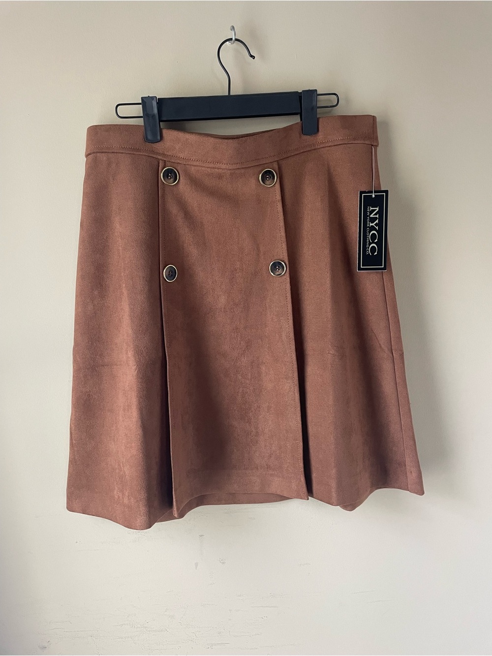 NYC Rust Suede-Look A-Line Skirt with Double-Breasted Buttons